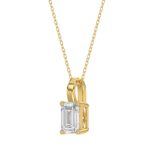 LADIES SOLITAIRE PENDANT WITH CHAIN 2CT EMERALD DIAMOND 14K YELLOW GOLD - Image 3