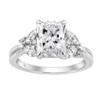 14K White Gold Ladies Lab-Grown Brown Diamond Ladies Engagement Ring 3 1/2Ct Radiant, Round & Marquise With Side Marquise Accents 3Ct Radiant Cent