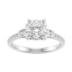 Round Diamond Engagement Ring 1 1/4Ct 14K White Gold Ring With Round & Baguette Accent Diamonds For Women 1Ct Round Center Stone (Color F-G -Clari