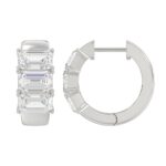 14K WHITE GOLD 3.00CT EMERALD DIAMOND LADIES HOOPS EARRINGS - Image 2