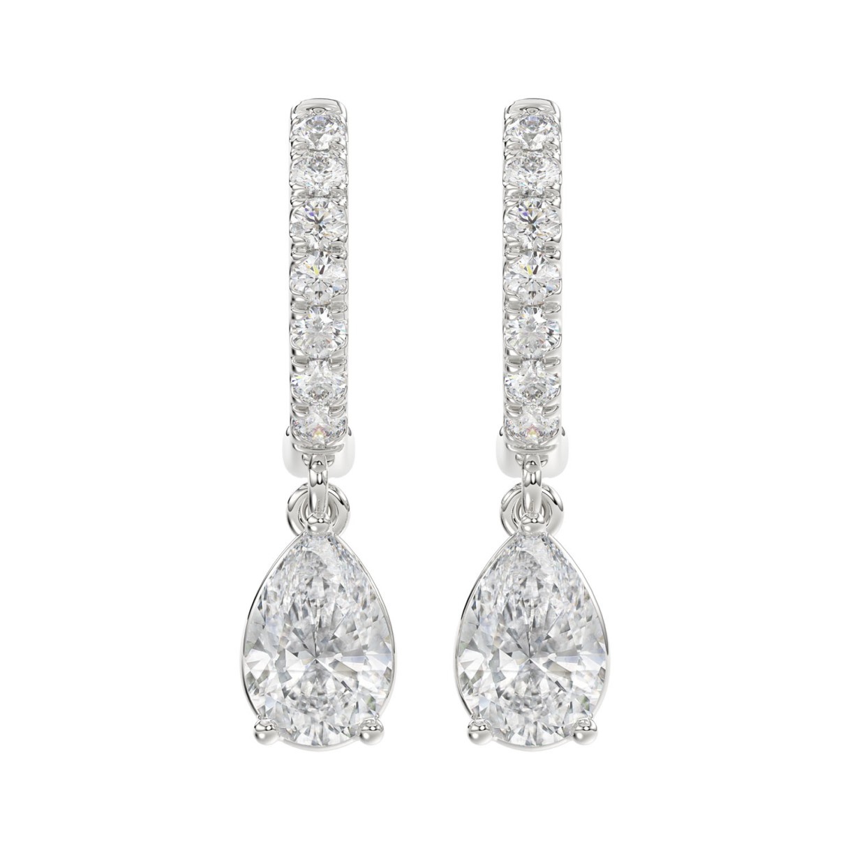 LADIES EARRINGS 1 1/4CT PEAR/ROUND DIAMOND 14K WHITE GOLD (CENTER STONE PEAR DIAMOND 1CT) 1 LADIES EARRINGS 1 1/4CT PEAR/ROUND DIAMOND 14K WHITE GOLD (CENTER STONE PEAR DIAMOND 1CT) - Image 1