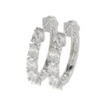 LADIES HOOP EARRINGS 2CT OVAL DIAMOND 14K WHITE GOLD - Image 4