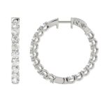 LADIES HOOP EARRINGS 5CT ROUND DIAMOND 14K WHITE GOLD - Image 2