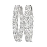 LADIES HOOP EARRINGS 7CT ROUND DIAMOND 14K WHITE GOLD - Image 3