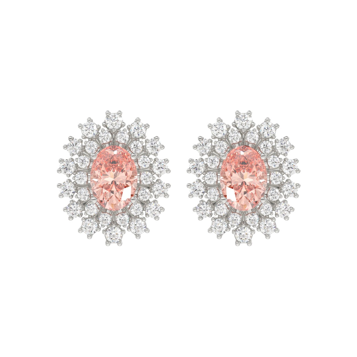14K WHITE GOLD CRAFTED WITH 18K YELLOW GOLD BACK PLATE 1 1/2CT ROUND/PINK OVAL DIAMOND LADIES EARRINGS 1 14K WHITE GOLD CRAFTED WITH 18K YELLOW GOLD BACK PLATE 1 1/2CT ROUND/PINK OVAL DIAMOND LADIES EARRINGS - Image 1