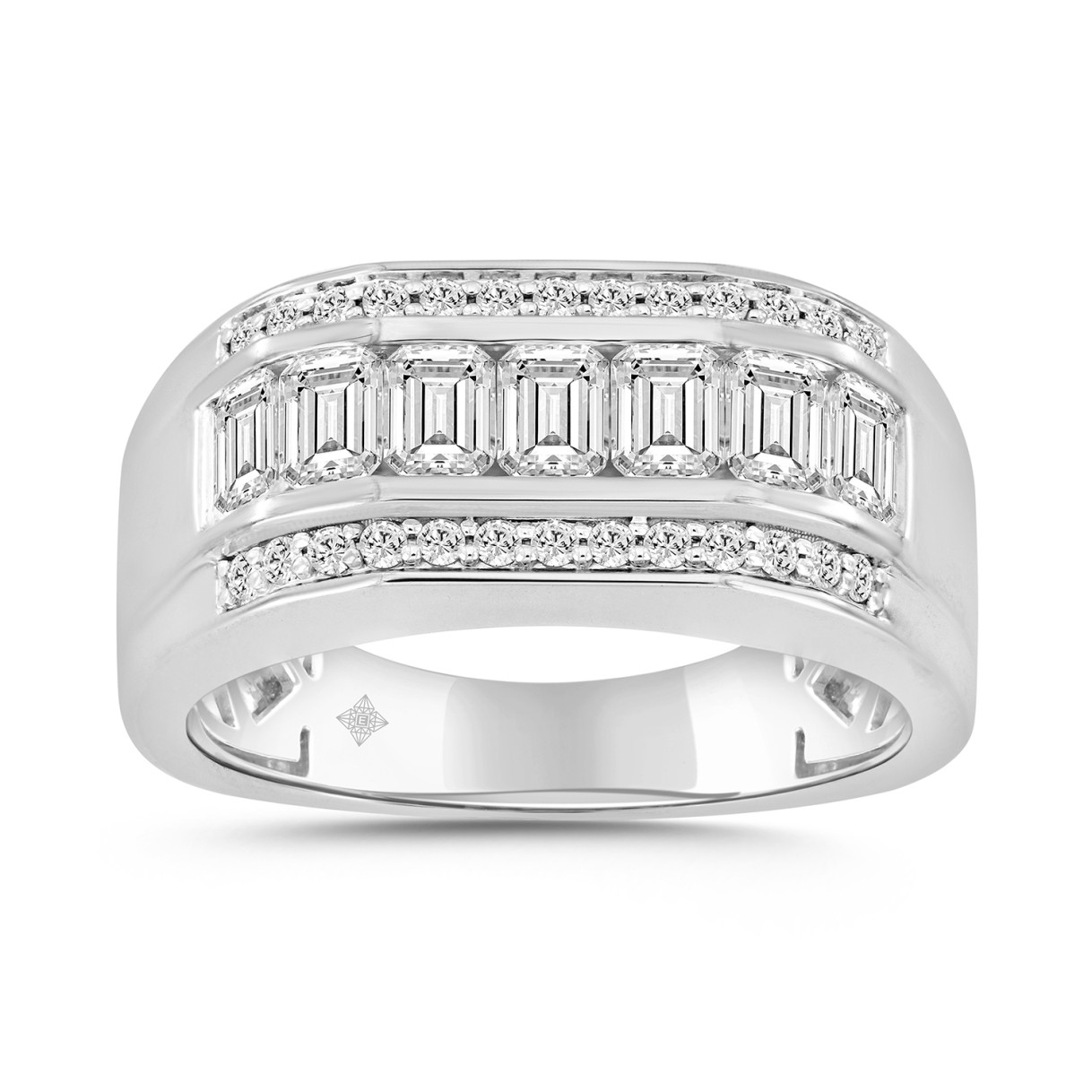 MENS RING 2.00CT ROUND/EMERALD DIAMOND 14K WHITE GOLD 1 MENS RING 2.00CT ROUND/EMERALD DIAMOND 14K WHITE GOLD - Image 1