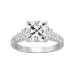 14K WHITE GOLD 2 1/2CT ROUND/CUSHION/BAGUETTE DIAMOND LADIES RING (CENTER STONE CUSHION DIAMOND 2CT)