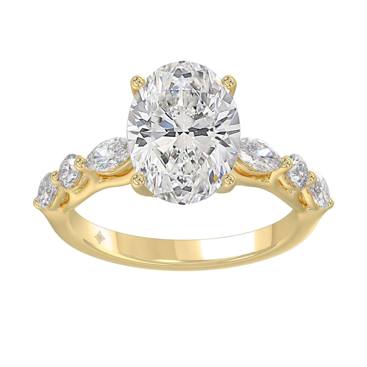 Elegant 14K Yellow Gold Bridal Fancy Ring for Ladies 3 3/4CT Round & Marquise& Oval Cut Diamonds 3.00CT Oval Center stone (Color F-G -Clarity 1 Elegant 14K Yellow Gold Bridal Fancy Ring for Ladies 3 3/4CT Round & Marquise& Oval Cut Diamonds 3.00CT Oval Center stone (Color F-G -Clarity - Image 1
