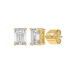 14K YELLOW GOLD 2CT EMERALD DIAMOND LADIES SOLITAIRE EARRINGS - Image 3