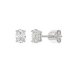 LADIES SOLITAIRE EARRINGS 1CT OVAL DIAMOND 14K WHITE GOLD - Image 3