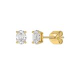 LADIES SOLITAIRE EARRINGS 1CT OVAL DIAMOND 14K YELLOW GOLD - Image 3