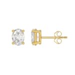 LADIES SOLITAIRE EARRINGS 2CT OVAL DIAMOND 14K YELLOW GOLD - Image 2