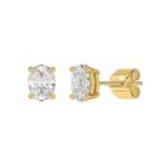 LADIES SOLITAIRE EARRINGS 2CT OVAL DIAMOND 14K YELLOW GOLD - Image 3