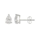 LADIES SOLITAIRE EARRINGS 2CT PEAR DIAMOND 14K WHITE GOLD - Image 2