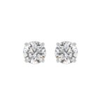 LADIES SOLITAIRE EARRINGS 3CT ROUND DIAMOND 14K WHITE GOLD (CENTER STONE ROUND DIAMOND 1 1/2CT)