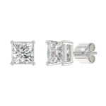 LADIES SOLITAIRE EARRINGS 4CT PRINCESS DIAMOND 14K WHITE GOLD - Image 3