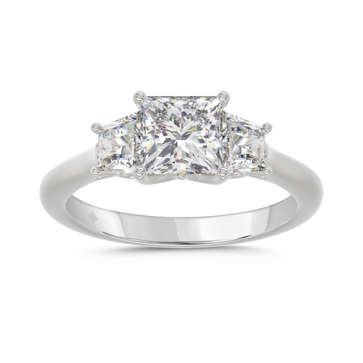 14K WHITE GOLD 1 3/4CT PRINCESS/TRAPEZOID DIAMOND LADIES RING (CENTER STONE PRINCESS DIAMOND 1 1/4CT) 1 14K WHITE GOLD 1 3/4CT PRINCESS/TRAPEZOID DIAMOND LADIES RING (CENTER STONE PRINCESS DIAMOND 1 1/4CT) - Image 1