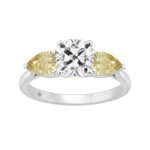 14K WHITE GOLD 2 5/8CT CUSHION/YELLOW PEAR DIAMOND LADIES RING (CENTER STONE CUSHION DIAMOND 1 1/2CT)
