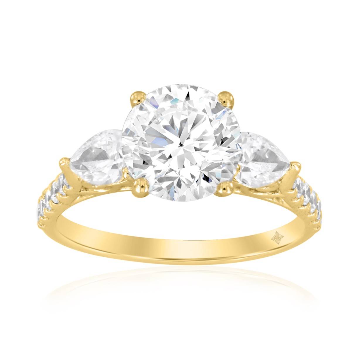 14K YELLOW GOLD 2 3/4CT ROUND/PEAR DIAMOND LADIES RING (CENTER STONE ROUND DIAMOND 2CT ) 1 14K YELLOW GOLD 2 3/4CT ROUND/PEAR DIAMOND LADIES RING (CENTER STONE ROUND DIAMOND 2CT ) - Image 1