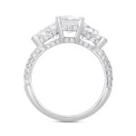 LADIES RING 3 1/2CT ROUND/EMERALD/TRILLION DIAMOND 14K WHITE GOLD (CENTER STONE EMERALD DIAMOND 2CT ) - Image 2