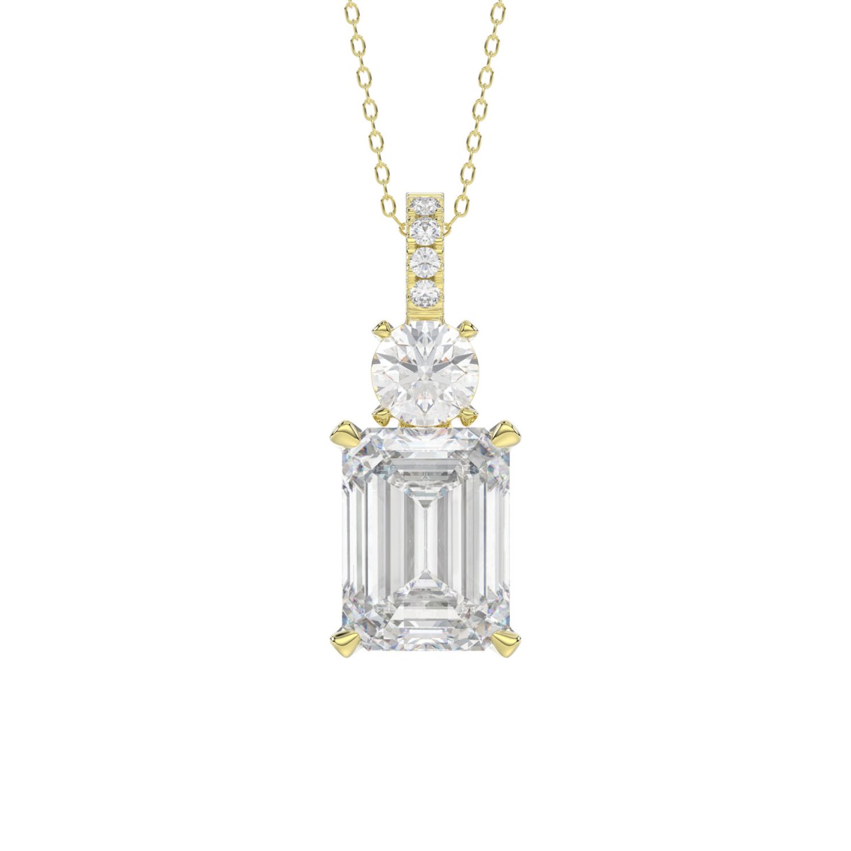 LADIES PENDANT 1 3/4CT ROUND/EMERALD DIAMOND 14K YELLOW GOLD (CENTER STONE EMERALD DIAMOND 1 1/2CT) 1 LADIES PENDANT 1 3/4CT ROUND/EMERALD DIAMOND 14K YELLOW GOLD (CENTER STONE EMERALD DIAMOND 1 1/2CT) - Image 1