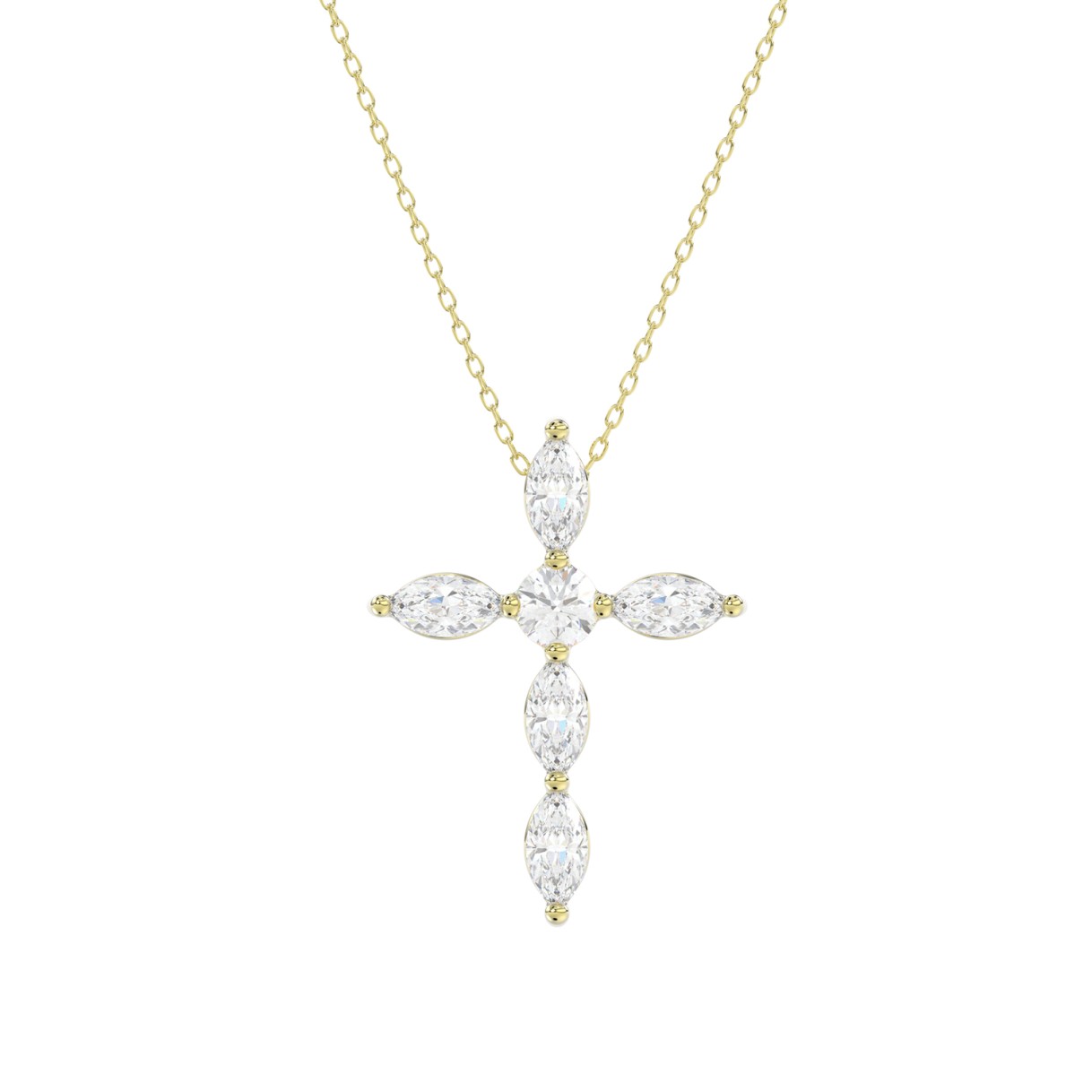 LADIES PENDANT WITH CHAIN 1 1/4CT ROUND/MARQUISE DIAMOND 14K YELLOW GOLD 1 LADIES PENDANT WITH CHAIN 1 1/4CT ROUND/MARQUISE DIAMOND 14K YELLOW GOLD - Image 1