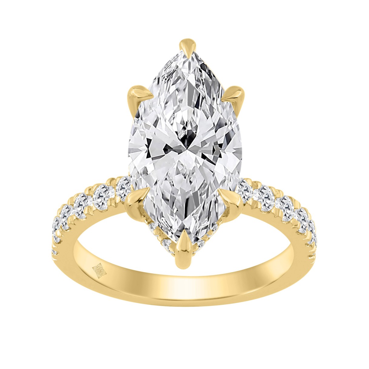 14K YELLOW GOLD 4 3/4CT MARQUISE/ROUND DIAMOND LADIES RING (CENTER STONE MARQUISE DIAMOND 4CT) 1 14K YELLOW GOLD 4 3/4CT MARQUISE/ROUND DIAMOND LADIES RING (CENTER STONE MARQUISE DIAMOND 4CT) - Image 1