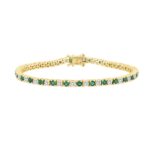 14K YELLOW GOLD 5 3/8CT ROUND/EMERALD ROUND DIAMOND LADIES BRACELET (ROUND EMERALD 3CT)