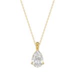 LADIES SOLITAIRE PENDANT WITH CHAIN 1CT PEAR DIAMOND 14K YELLOW GOLD