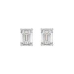 14K WHITE GOLD 2CT EMERALD DIAMOND LADIES SOLITAIRE EARRINGS