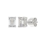 14K WHITE GOLD 2CT EMERALD DIAMOND LADIES SOLITAIRE EARRINGS - Image 3