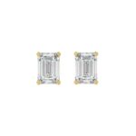14K YELLOW GOLD 2CT EMERALD DIAMOND LADIES SOLITAIRE EARRINGS
