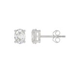 LADIES SOLITAIRE EARRINGS 1 1/2CT OVAL DIAMOND 14K WHITE GOLD - Image 2