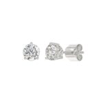 LADIES SOLITAIRE EARRINGS 1 1/2CT ROUND DIAMOND 14K WHITE GOLD - Image 3