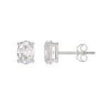 LADIES SOLITAIRE EARRINGS 2CT OVAL DIAMOND 14K WHITE GOLD - Image 2