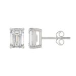 LADIES SOLITAIRE EARRINGS 3CT EMERALD DIAMOND 14K WHITE GOLD - Image 2