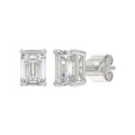 LADIES SOLITAIRE EARRINGS 3CT EMERALD DIAMOND 14K WHITE GOLD - Image 3