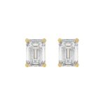 LADIES SOLITAIRE EARRINGS 3CT EMERALD DIAMOND 14K YELLOW GOLD