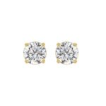 LADIES SOLITAIRE EARRINGS 3CT ROUND DIAMOND 14K YELLOW GOLD (CENTER STONE ROUND DIAMOND 1 1/2CT)
