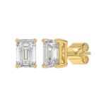 LADIES SOLITAIRE EARRINGS 4.00CT EMERALD DIAMOND 14K YELLOW GOLD - Image 3