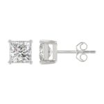 LADIES SOLITAIRE EARRINGS 4CT PRINCESS DIAMOND 14K WHITE GOLD - Image 2