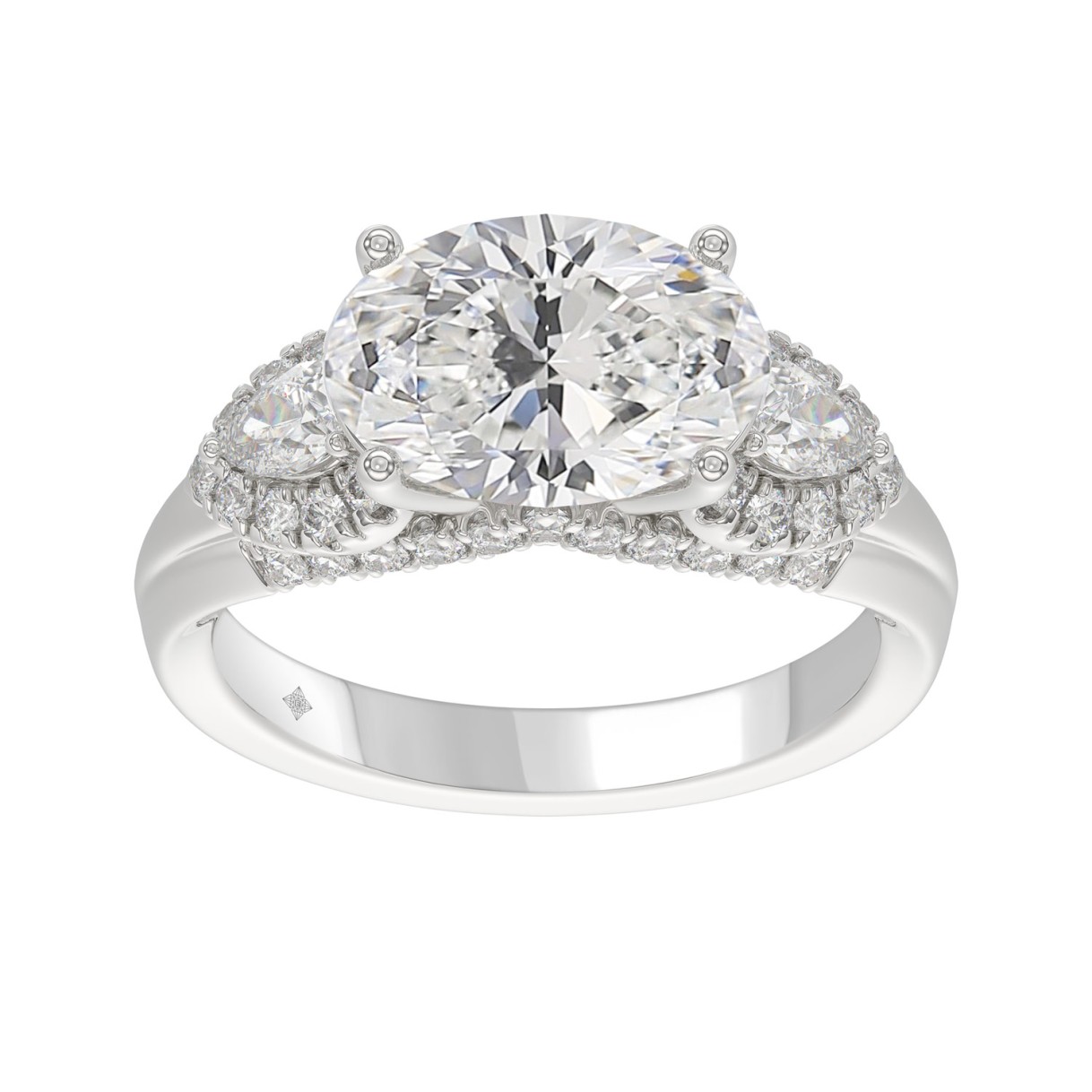 LADIES RING 3 3/4CT ROUND/PEAR/OVAL DIAMOND 14K WHITE GOLD (CENTER STONE OVAL DIAMOND 3.00CT) 1 LADIES RING 3 3/4CT ROUND/PEAR/OVAL DIAMOND 14K WHITE GOLD (CENTER STONE OVAL DIAMOND 3.00CT) - Image 1