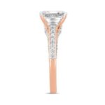 LADIES RING 3CT ROUND/EMERALD/TRAPEZOID DIAMOND 14K ROSE GOLD (CENTER STONE EMERALD DIAMOND 2CT) - Image 3