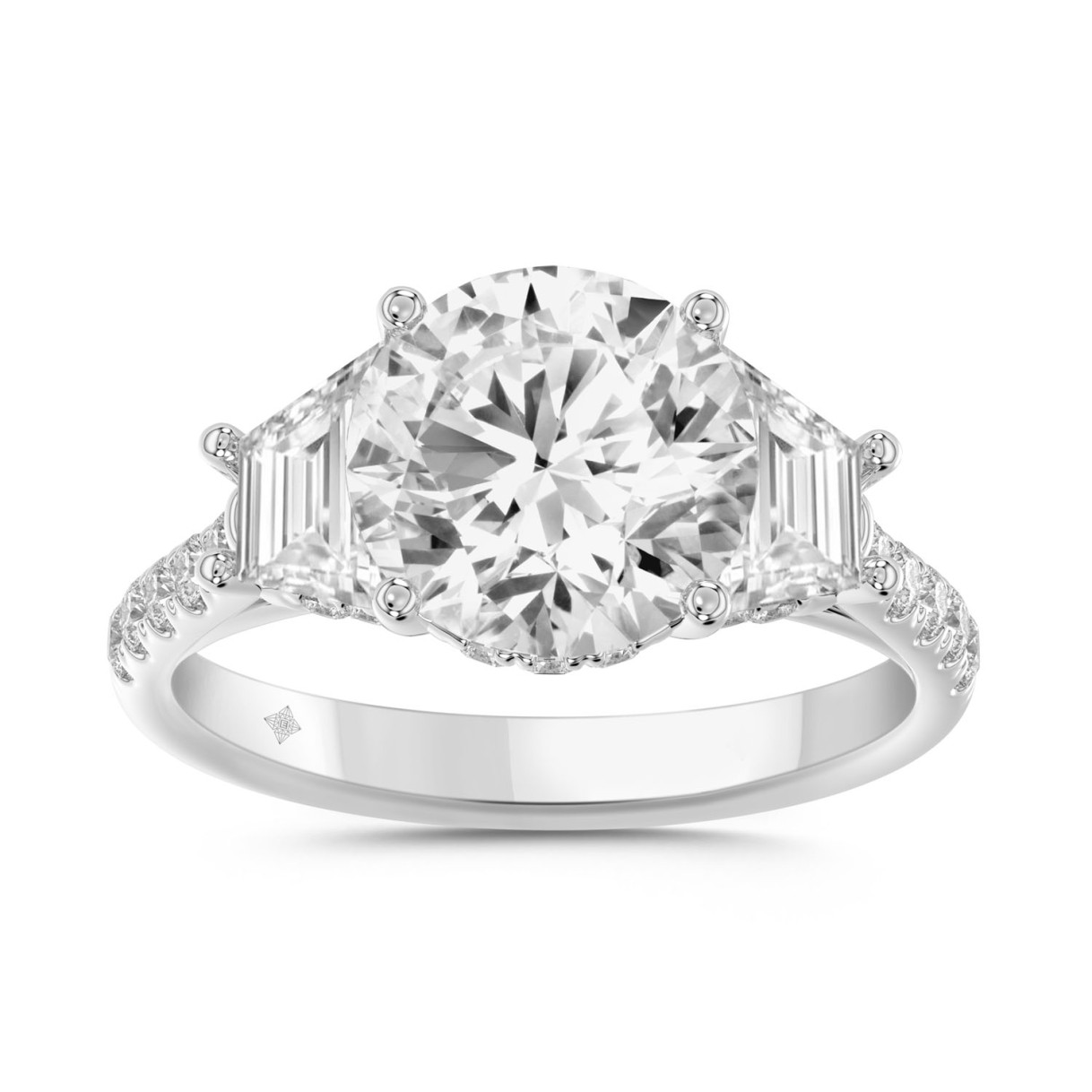 LADIES RING 3CT ROUND/TRAPEZOID DIAMOND 14K WHITE GOLD (CENTER STONE ROUND DIAMOND 2CT ) 1 LADIES RING 3CT ROUND/TRAPEZOID DIAMOND 14K WHITE GOLD (CENTER STONE ROUND DIAMOND 2CT ) - Image 1