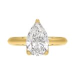LADIES SOLITAIRE RING 3CT PEAR DIAMOND 14K YELLOW GOLD - Image 5