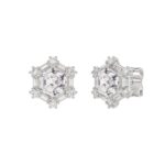 14K WHITE GOLD 1 1/4CT ROUND/BAGUETTE/HEZAGON STEP CUT DIAMOND LADIES EARRINGS - Image 2