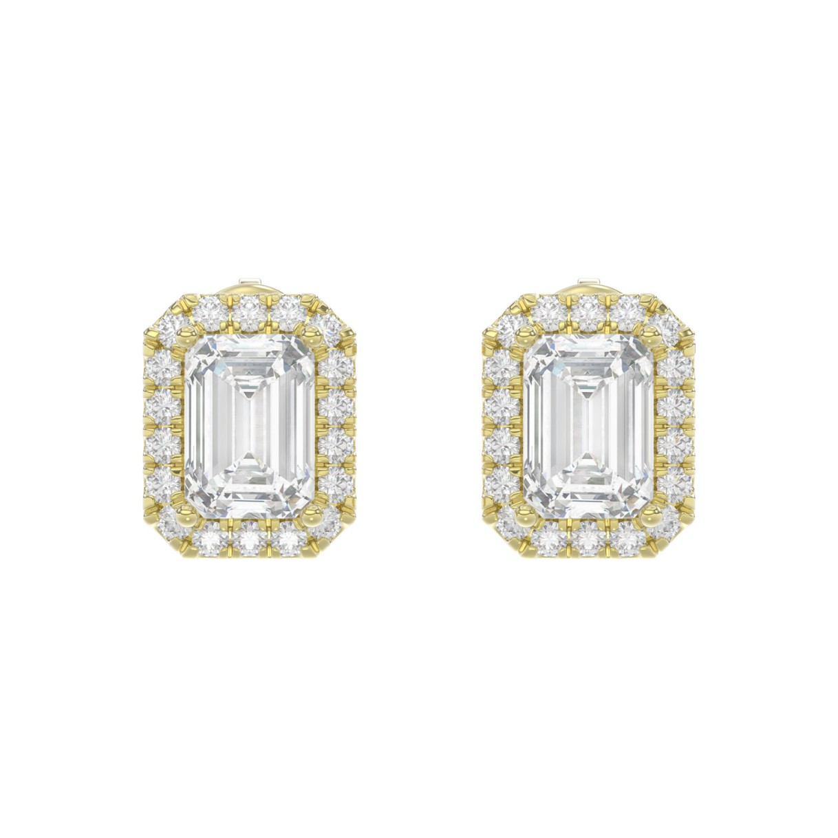 14K YELLOW GOLD 2 1/3CT ROUND/EMERALD DIAMOND LADIES EARRINGS (CENTER STONE EMERALD DIAMOND 1CT) 1 14K YELLOW GOLD 2 1/3CT ROUND/EMERALD DIAMOND LADIES EARRINGS (CENTER STONE EMERALD DIAMOND 1CT) - Image 1