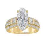 Classic 14K Yellow Gold Ladies Diamond Ring 4.00CT Round Oval & Baguette Diamonds with 3.00CT Oval Center stone (Color F-G -Clarity VS1/VS2)