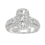 Ladies 14K White Gold 3 1/2CT Featuring Fashion Ring with Round, Pear & Cushion Diamond 2.00CT Cushion Center stone (Color F-G -Clarity VS1/VS2)