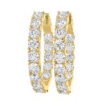 LADIES HOOP EARRINGS 7CT ROUND DIAMOND 14K YELLOW GOLD - Image 3